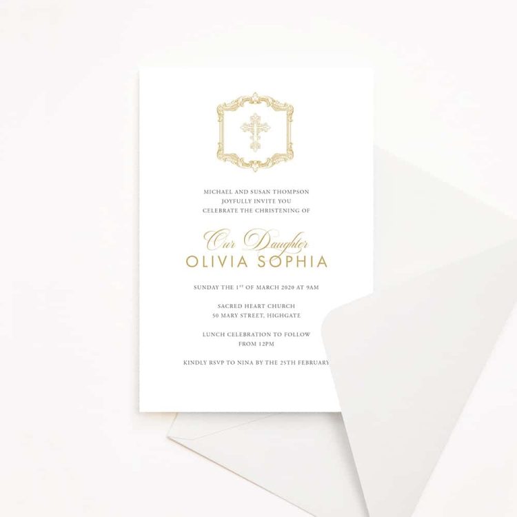 Ornate Cross Christening Invitation