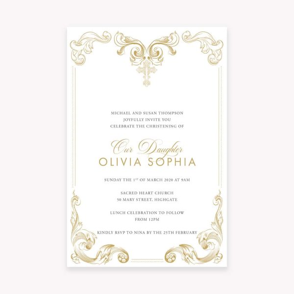 Gold Cross Christening Invitation