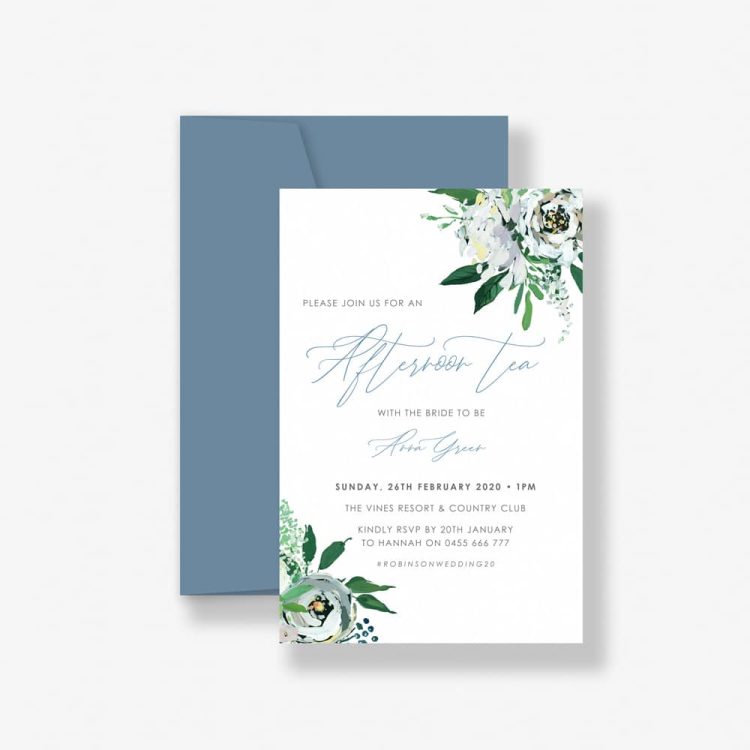 Painterly Blue Bridal Afternoon Tea Invitation