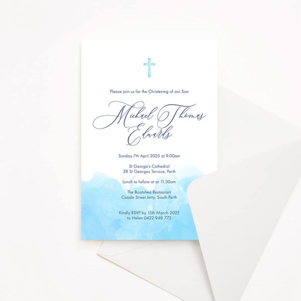 Simple Wash Christening Invitation