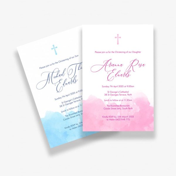 Simple Wash Christening Invitation