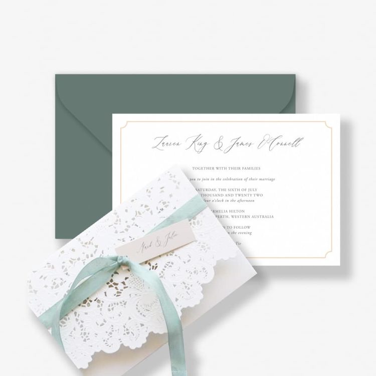 Soft Sage Lace Wedding Invitation