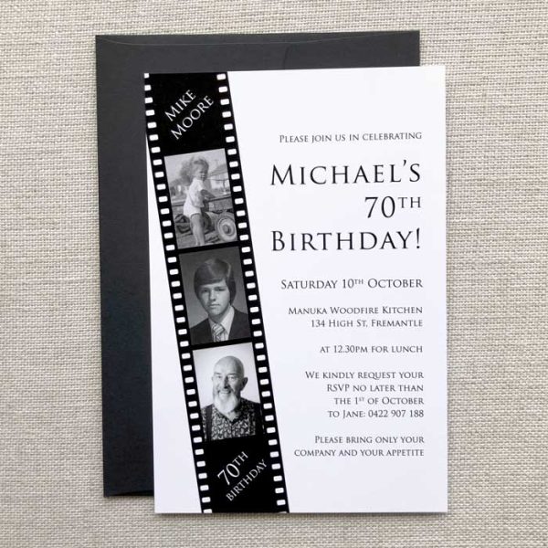 Film Strip Birthday invitation design black and white