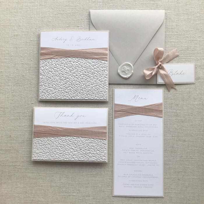 Pebble and Rose Wedding Invitation