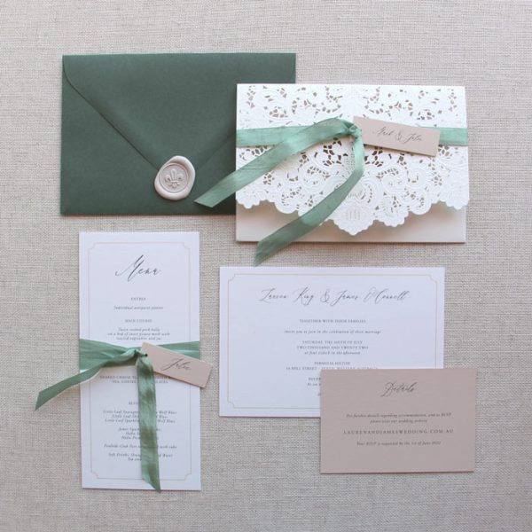 Soft Sage Lace Wedding Invitation