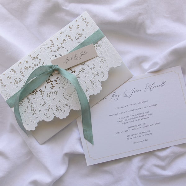 Soft Sage Lace Wedding Invitation
