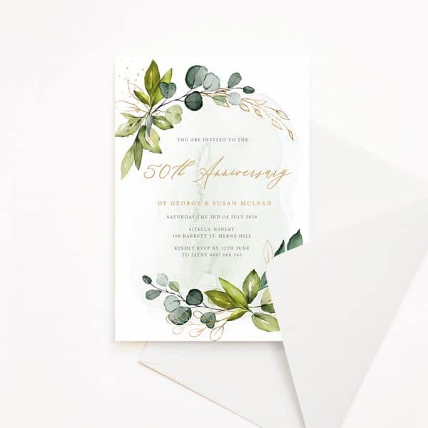 Watercolour foliage Anniversary Invitation