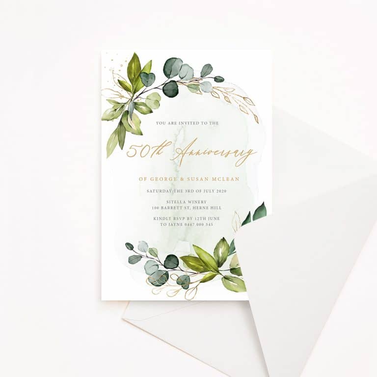 Watercolour foliage Anniversary Invitation
