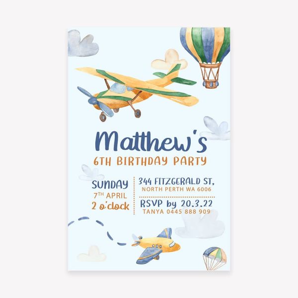 Kids birthday party invitation with planes