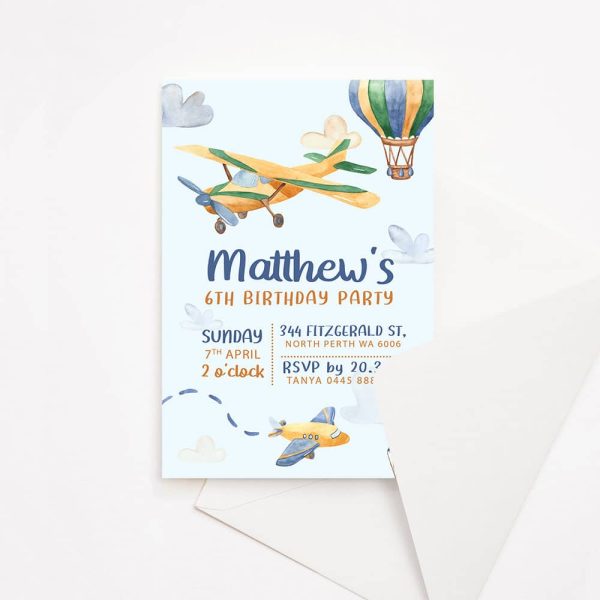 Kids birthday party invitation with planes