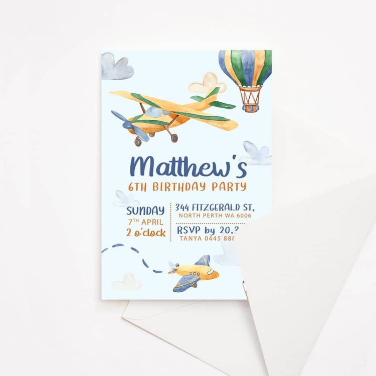 Plane Kids Birthday Invitation