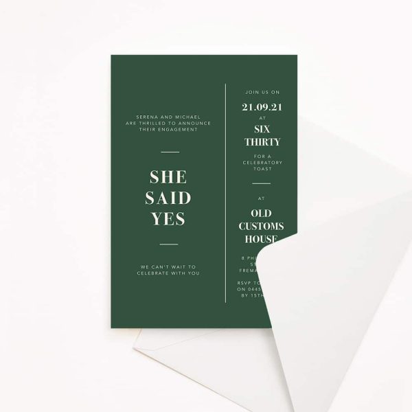 Engagement Invitation minimalist with green background and white text