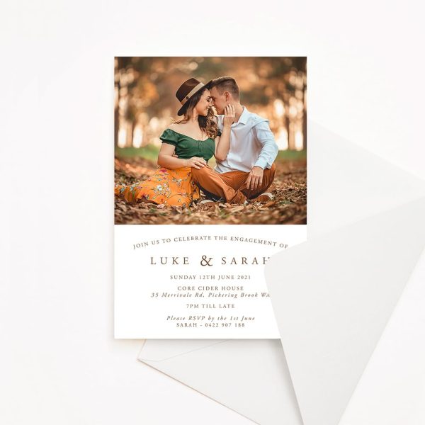 Engagement invitation with photo of a happy couple