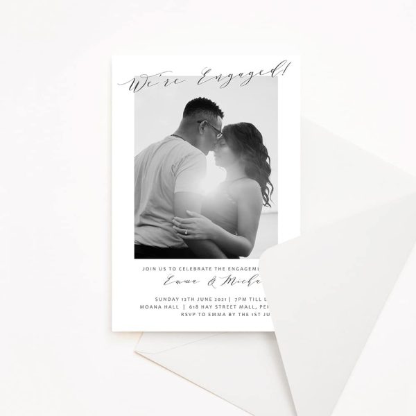 Engagement invitation with photo of a happy couple