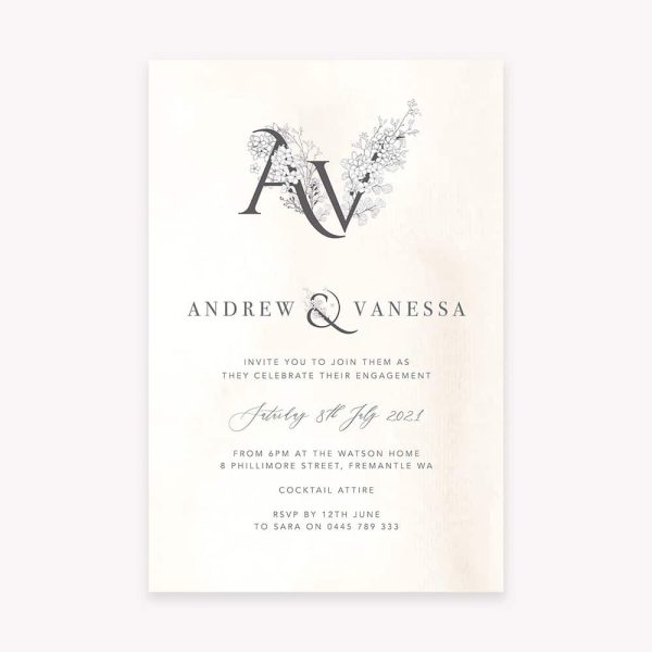 Engagement Invitation with monogram and florals