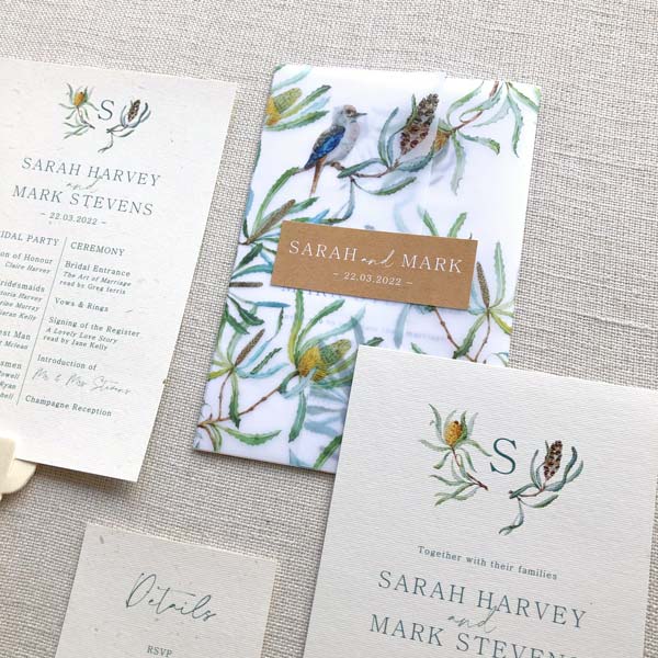 Native Banksia Wedding Invitation Suite