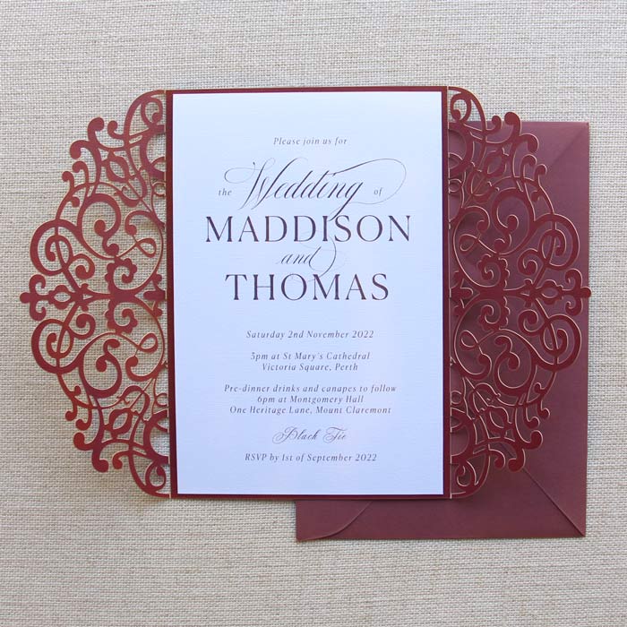 Vintage Burgundy Wedding Invitation