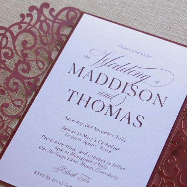 Vintage Burgundy Wedding Invitation