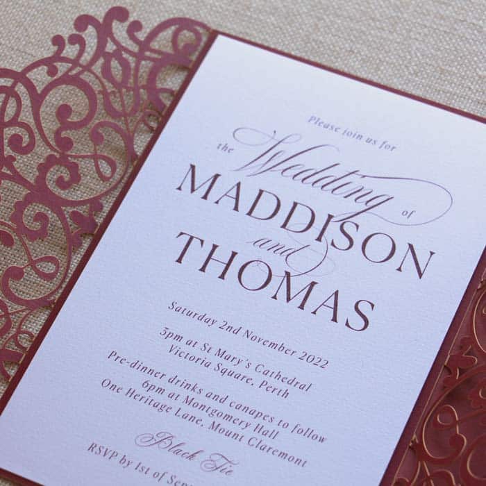 Vintage Burgundy Wedding Invitation