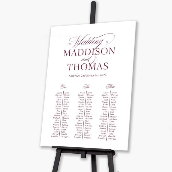 vintage burgundy wedding seating plan