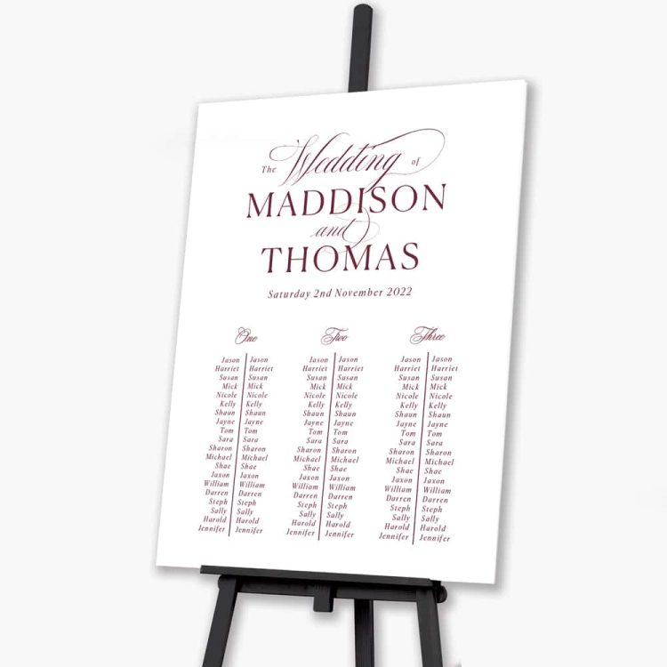 Vintage Burgundy Wedding Seating Plan