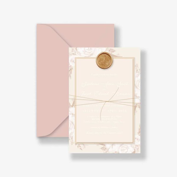 Nude Floral Wedding Invitation with Wax Seal