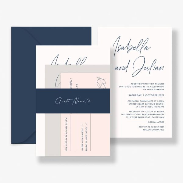 Wrapped In Navy Wedding Invitation Suite