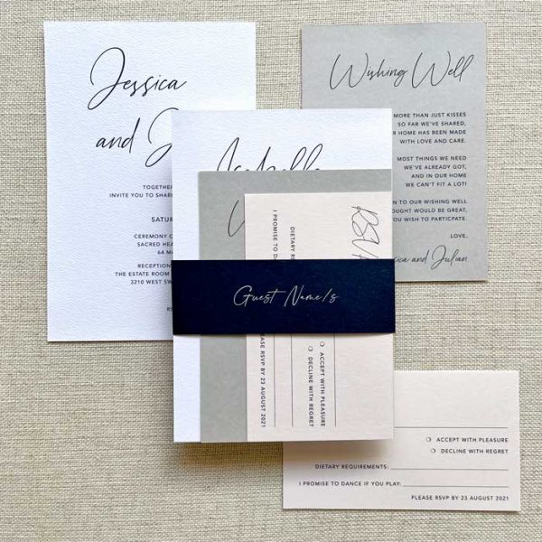 Wrapped In Navy Wedding Invitation Suite