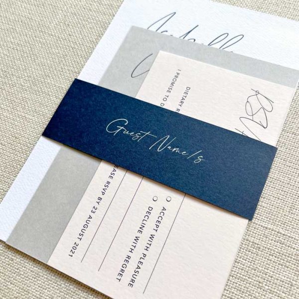 Wrapped In Navy Wedding Invitation Suite