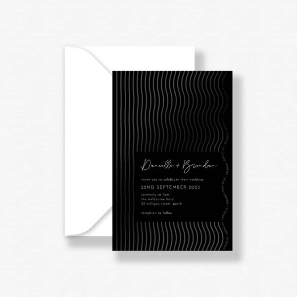 Ebony Waves Wedding Invitation with clear wave pattern