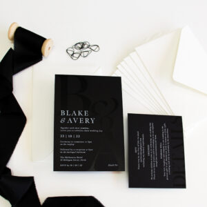 Sleek Black Monogram Wedding Invitation