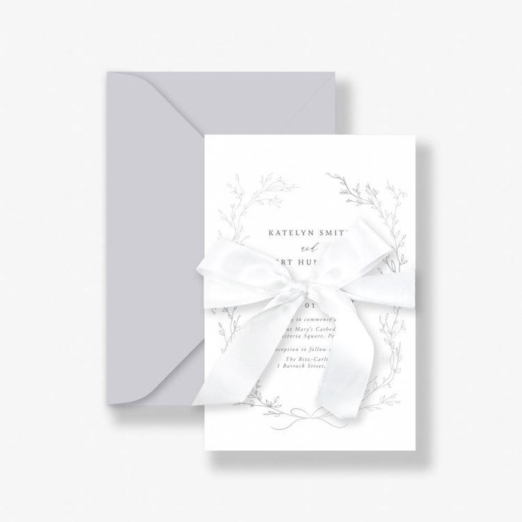 Delicate Wreath Silver Foil Wedding Invitation