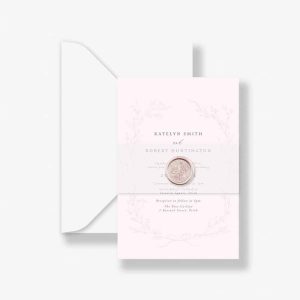 Delicate Wreath Wedding Invitation Suite with vellum wrap and wax seal