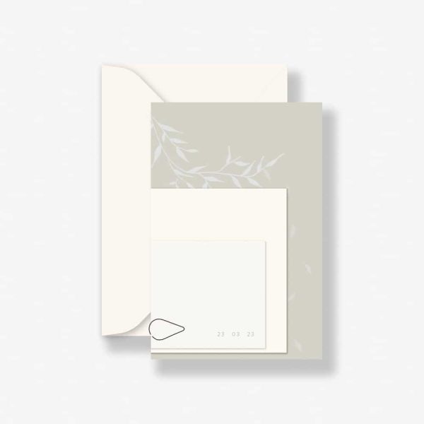 Wedding Invitation with falling leaves in creams and green