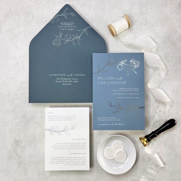 Delicate Blue Branches Wedding Invitation - Image 3