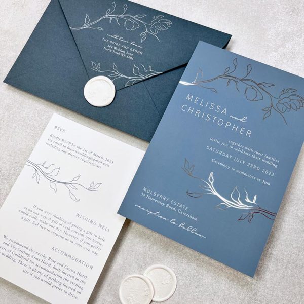 Delicate Blue Branches Wedding Invitation - Image 4