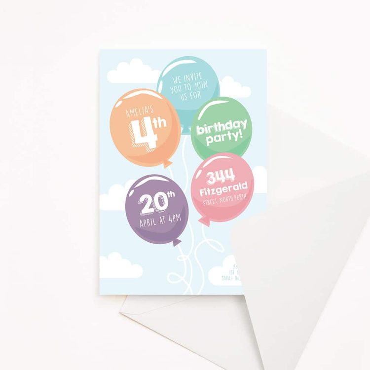 Joyous Balloons Kids Birthday Invitations