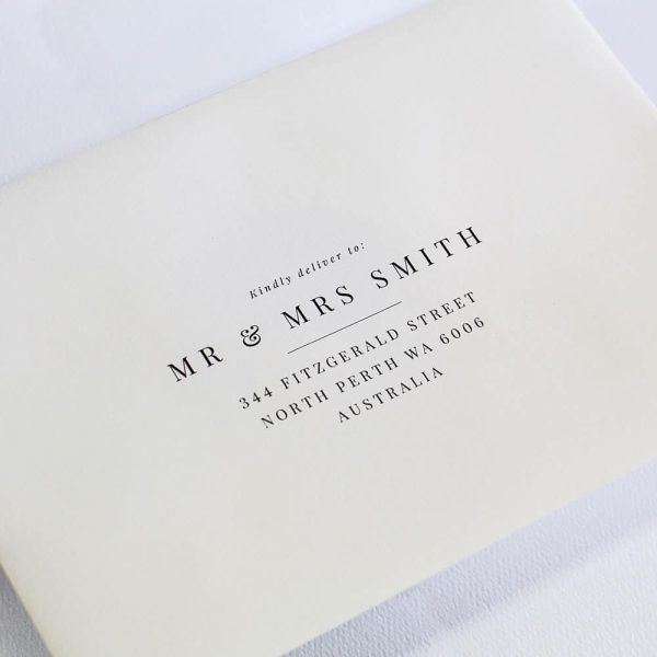 Classic Romance wedding invitation suite envelope with return address printing
