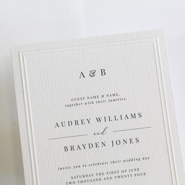 Classic Romance Wedding Invitation suite with classic design on felt white card