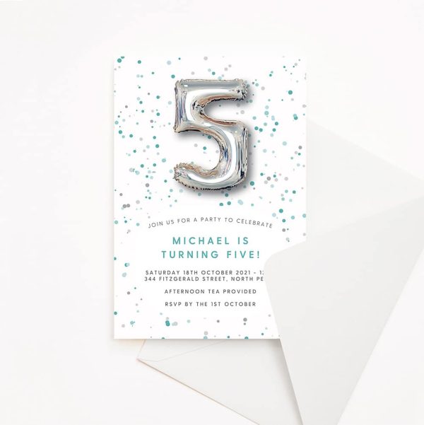 Foil Balloon Silver Invitation with envelope