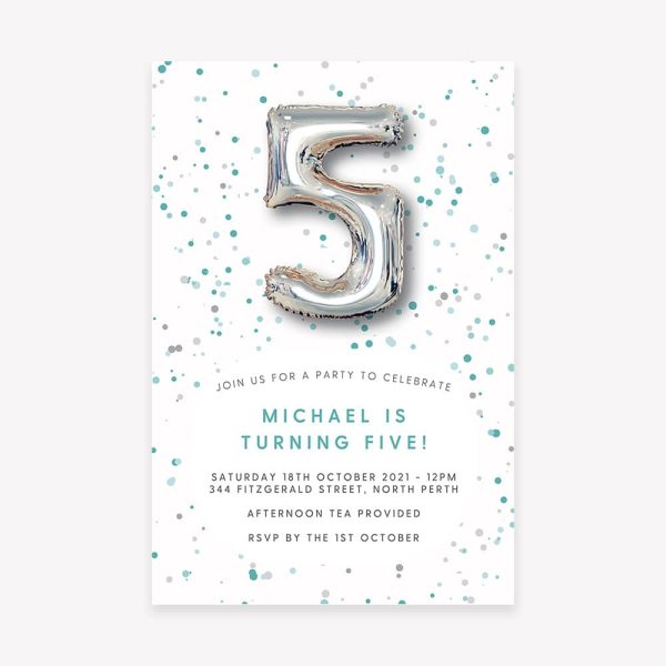 Foil Balloon Silver Invitation