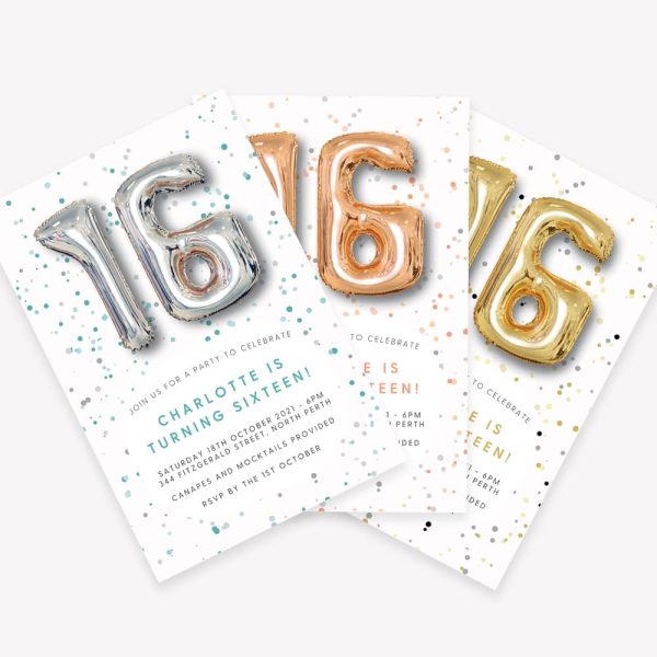 Foil Balloon Silver, Gold, and Rose Gold Invitation