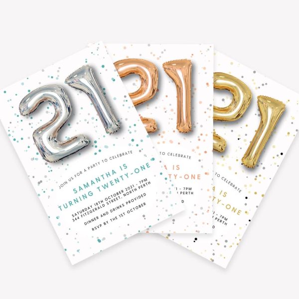 Foil Balloon Silver, Gold, and Rose Gold Invitation