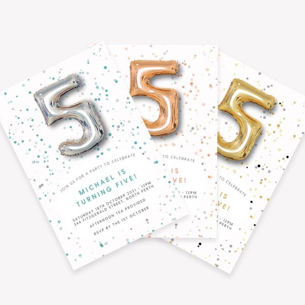 Foil Balloon Silver, Gold, and Rose Gold Invitation