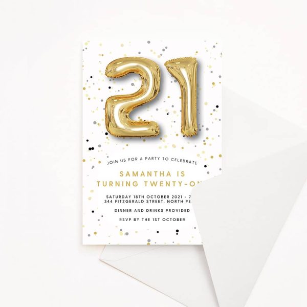 Foil Balloon Gold Invitation