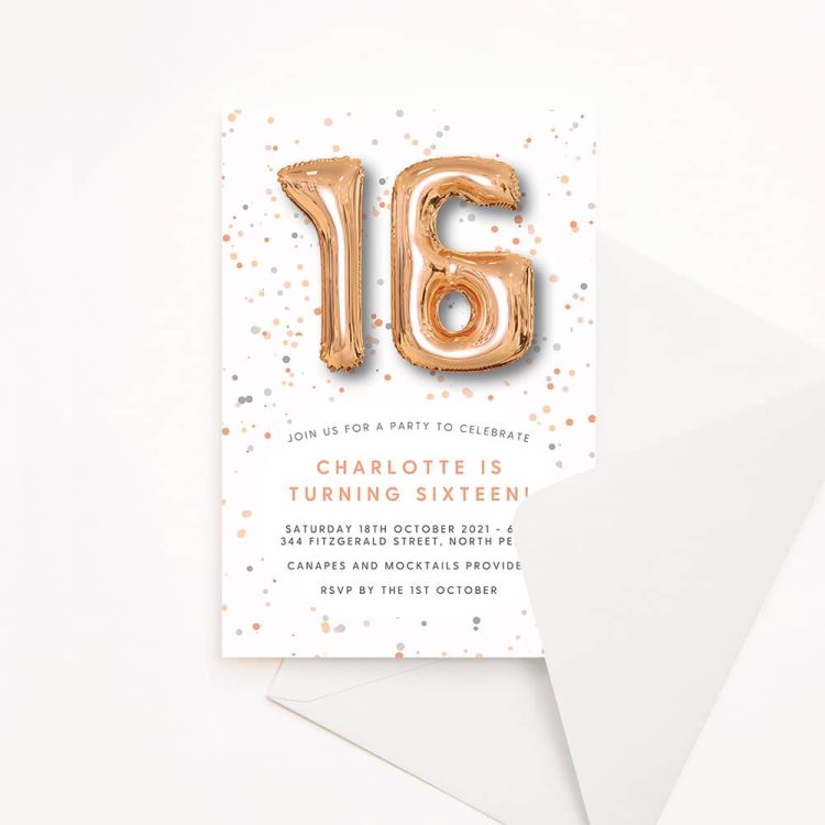 Foil Balloon Teen Birthday Invitation