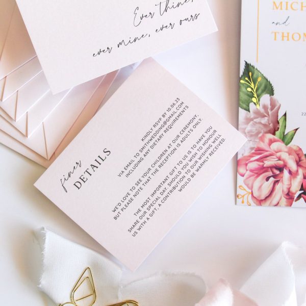 Pastel Gold Blooms Wedding Invitation Suite with gold foil