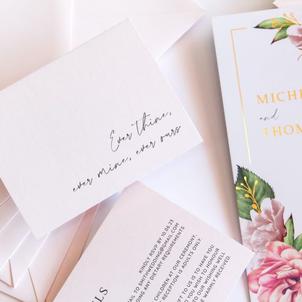 Pastel Gold Blooms Wedding Invitation Suite with gold foil