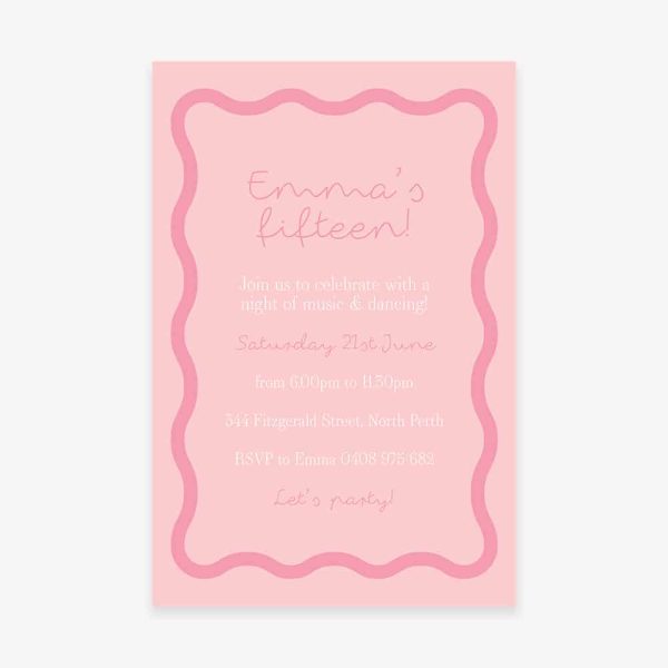 Teenage Birthday Party Invitation with pink wave