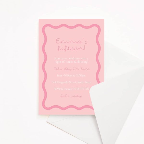 Teenage Birthday Party Invitation with pink wave